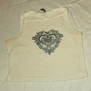 FRESH White and Gray/Blue Heart Design Tank Top